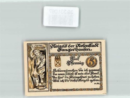 Sangerhausen Notgeld 5 Pfennig Kirche Turm Rosenstadt