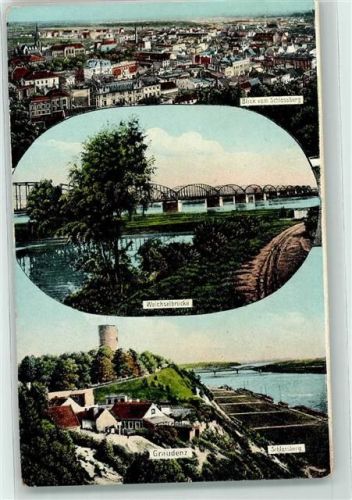 Graudenz Blick vom Schlossberg Weichselbrücke Turm