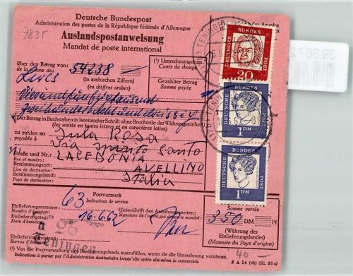 Teningen Postanweisung Ausland Italien Avellino