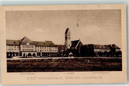 80331 W8000 Schwabing 1918 - Städt. Krankenhaus Hauptgebäude Kirche Schwesternhaus