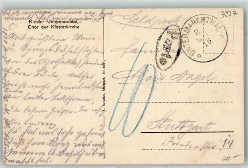 Untermarchtal 1916 Stempel Porto Nachgebühr