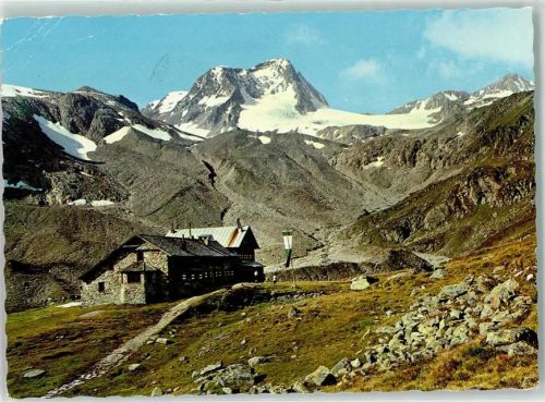 Dresdner Hütte 2308 m Schaufelspitze 3333 m Hüttenstempel Fahne Weiß Grün Foto AK