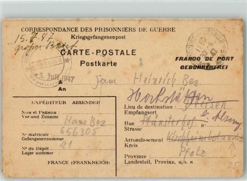 1947 Kriegsgefangenenpost Bez