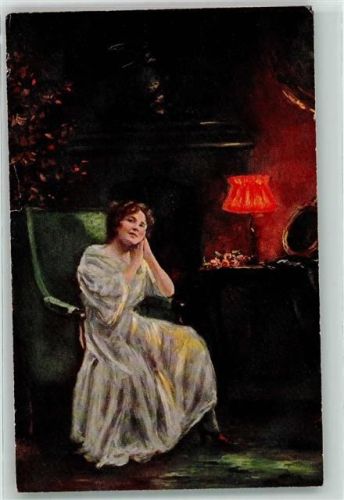 1919 Frau Am Kamin sign. R.Mager Nr.606