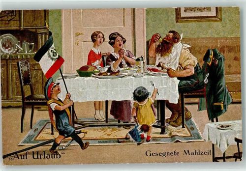 1916 Auf Urlaub Gesegnete Mahlzeit Fahne Eisernes Kreuz Feldpost Leibregt.Nr.117