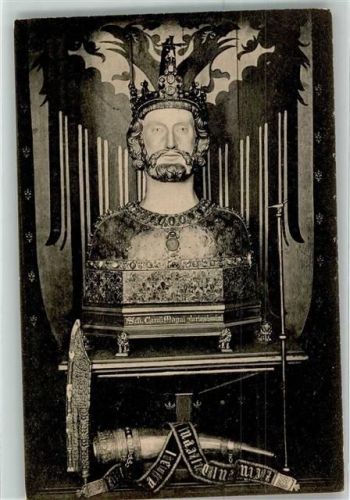 Aachen Büste Karl des Grossen Kriegshorn Jagdschwert Scepter Krone Dom