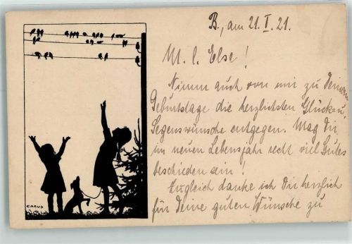 Kinder Vögel Hund sign.Carus Berliner Tierschutz Verein Nr.44
