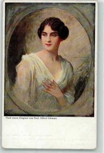 sign.Schwarz Alfred Frauenportrait Kunst Kenner Karte Nr.5080