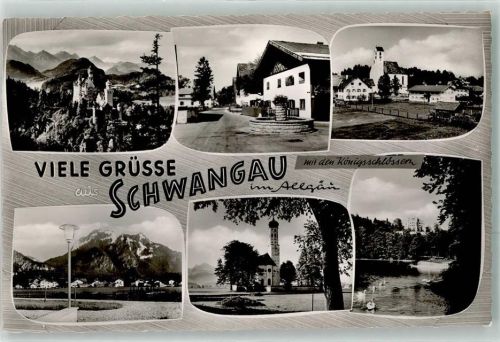 Schwangau Dorfbrunnen Königsschlößchen Schwäne
