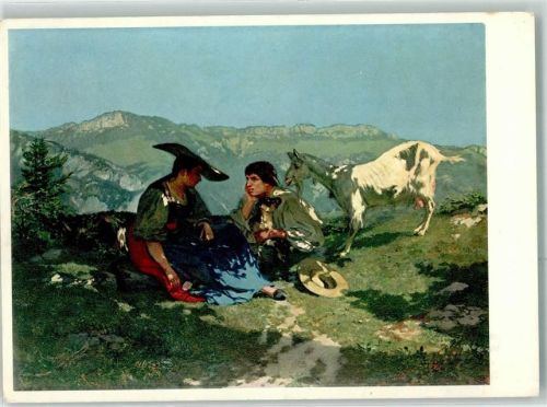 sign.Buchser Frank Ziegen Tracht
