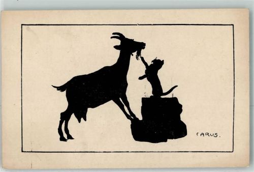 sign.Carus Scherenschnitt Ziegenbock Katze GI Nr.21