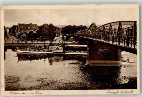 Holzminden 1930 Fahrgastdampfer unter Weserbrücke