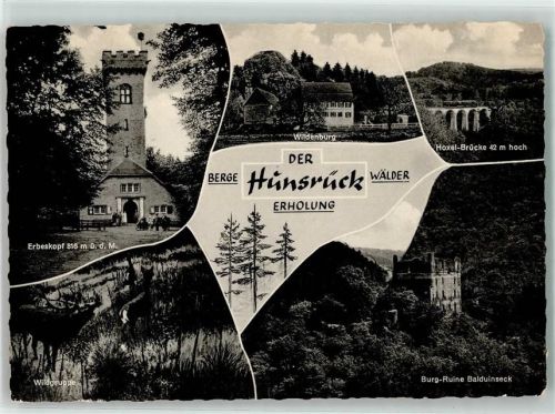 Hunsrück 1969 Aussichtsturm Erbeskopf Wildenburg Hoxel-Brücke Burgruine Balduinseck Wildgruppe