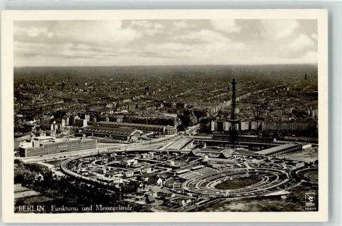 Westend 1934 Fliegeraufnahme von Funkturm und Messegelände Turmstempel