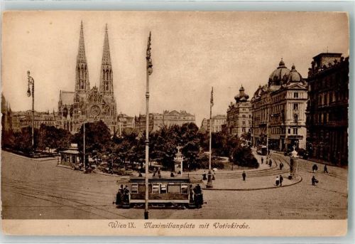 Wien Maximilianplatz mit Votivkirche Straßenbahn Litfaßsäule