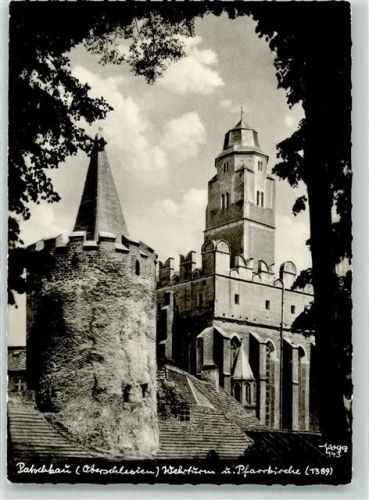 Patschkau Wehrturm Pfarrkirche Popp-Karte