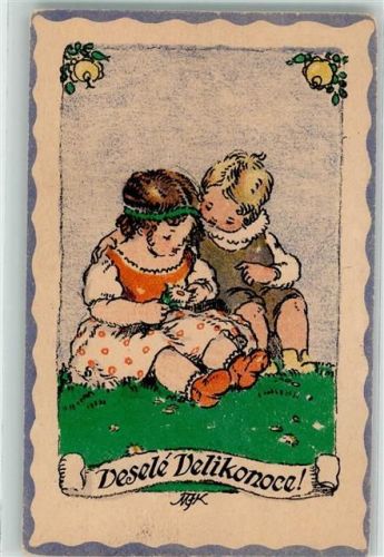 1918 Ostern Kinder Blumen