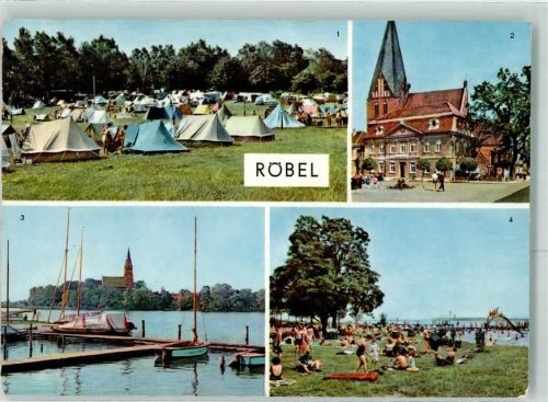 Röbel Zeltplatz Rathaus Blick nach Kobel Badeanstalt Segelboot