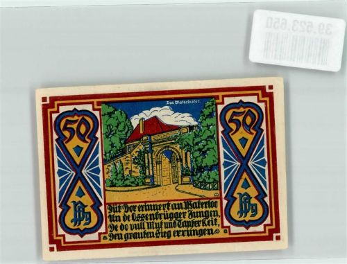 Osnabrück 1921 Gutschein über 50 Pfennig Stadthauptkasse Osnabrück Waterlootor