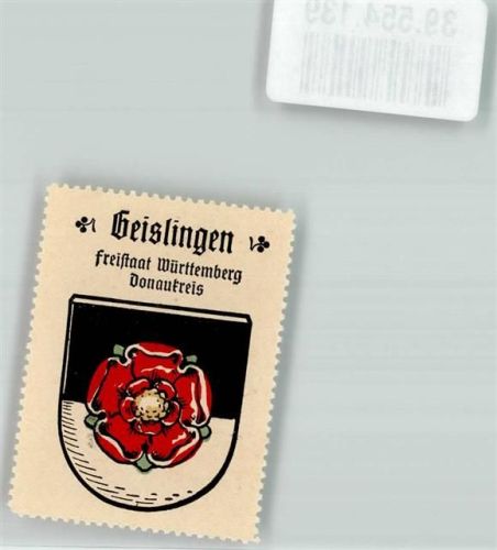 Geislingen Vignette Freistaat Württemberg Donaukreis Wappen Blume Schwarz Weiß Rot Gelb Grün