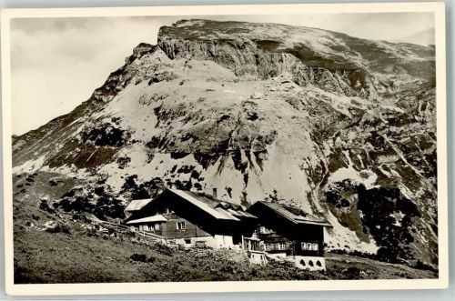 Schwarzwasserhütte 1953 mit Hoch-Ifen Hüttenstempel