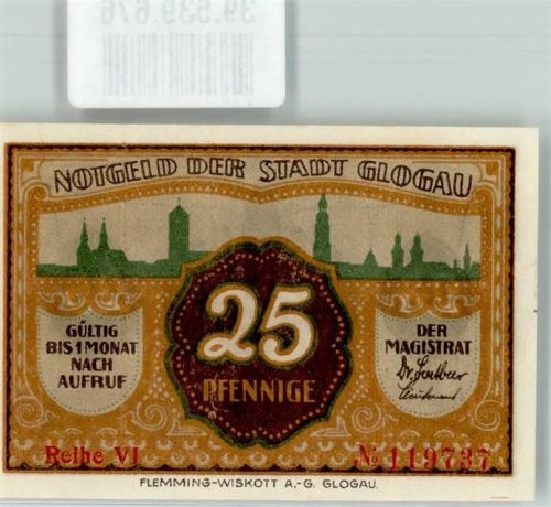 Glogau Notgeld 25 Pfennig
