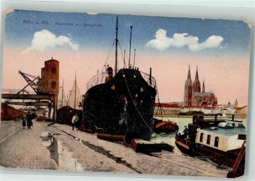 Köln Deutz 105 Rheinufer mit Seeschiff Verladekran