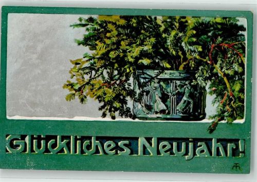 Neujahr Glückwunsch Nr 255 Vase mit Tannenzweigen