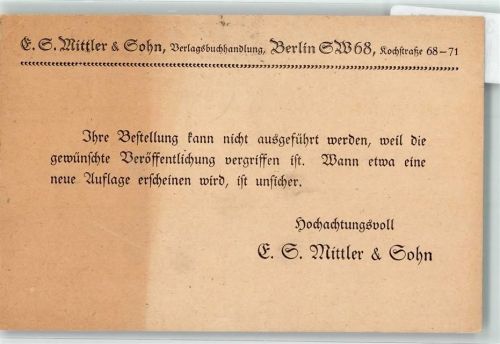Kreuzberg F. G. Mittler u. Sohn Verlagsbuchhandlung Kochstraße Geschäftskorrespondenz