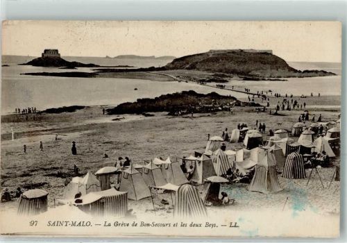 Saint-Malo La Greve de Bon Secours et les seux Beys Strand Steg Zelt