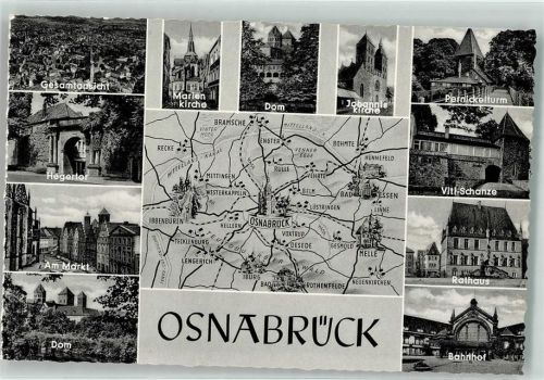 Osnabrück Landkarte mit Hegertor Markt Dom Marienkirche Johanniskirche Pernickelturm Viti-Schanze Rathaus Bahnhof