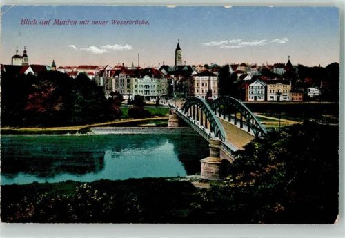 Minden 1917 Blick auf die Stadt mit neuer Weserbrücke