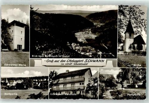Schwann Schwanner Warte Gasthaus Waldhorn Blick nach Rotenbach im Enztal