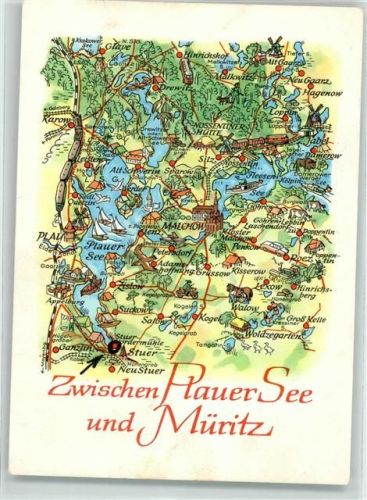 Plau Landkarte zwischen Plauer See und Müritz