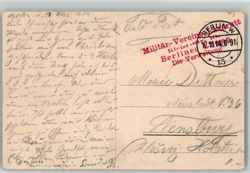 Schöneberg 1914 Feldpost WK I Militär Vereins Lazarett Kleist Straße 10