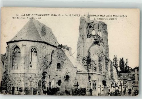Ypres 1916 Feldpost WK I Flandern Kirche Ruine Boezinge