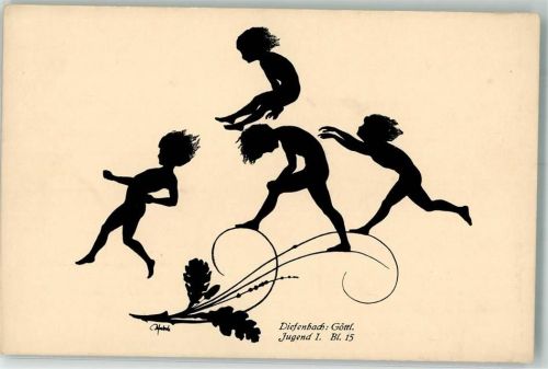Kinder Göttl. Jugend I. Blatt 15 Scherenschnitt Verlag B.G. Teubner