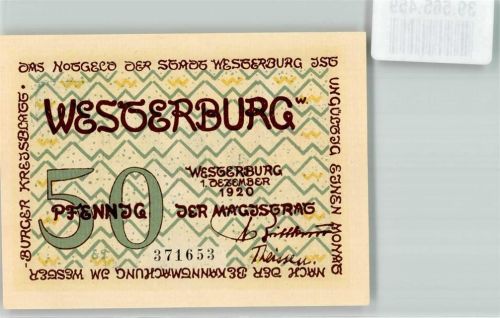 Westerburg 50 Pfennig Notgeld 1920 Schloss Wappen Turm Adler