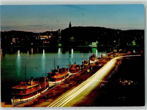 Savonlinna Der Hafen bei Nacht Suomi Finland Turm Beleuchtung Auto Schiff Boot Auto Straße Zebrastreifen