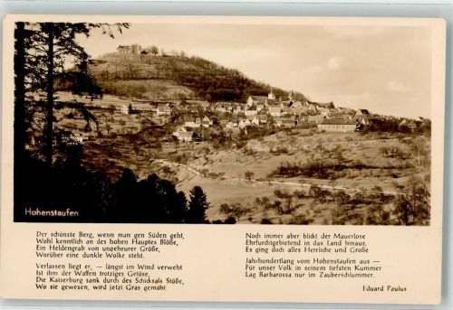 Hohenstaufen Burgberg und Ort mit Gedicht von Eduard Paulus Hüttenstempel Notopfermarke