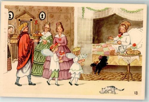 Frauen Katze Hund sign. Beskow Elsa Födelsesagen Nr.25