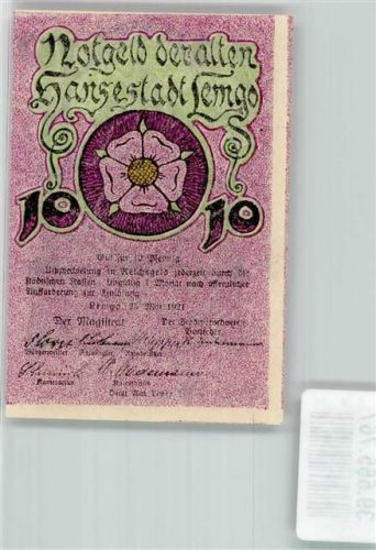 Lemgo Notgeld der Alten Hansestadt Hexenburger Meisterhaus 1921 10 Pfennig Blume Spruch Lila