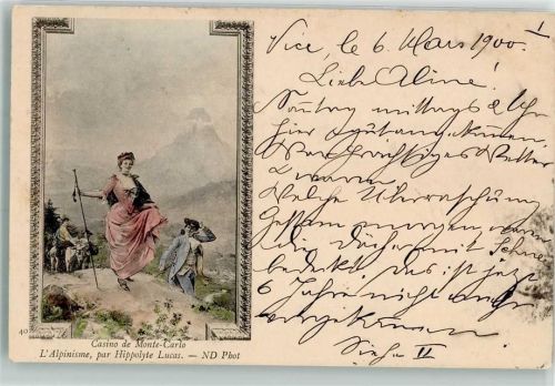 Monte Carlo 1900 sign. Lucas, Hippolyte Mann und Frau auf einer Wanderung in den Alpen