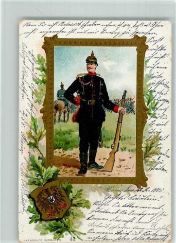 1905 Soldat mit Gewehr Deutsches Wappen Lithographie