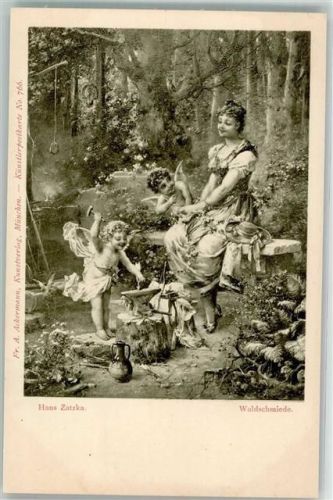 Waldschmiede Verlag A. Ackermann No. 766 Amor hämmert seinen Pfeil vor den Augen einer jungen Frau