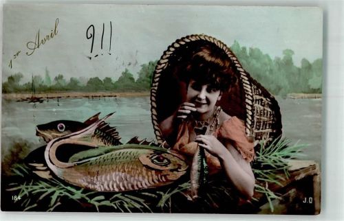 1930 Fisch AK Frau im Korb