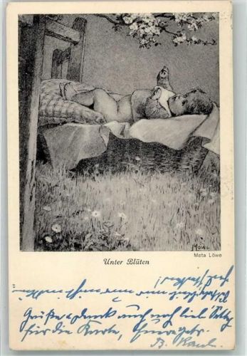 Unter Blüten Löwe, M. 1919 Künstlerkarte