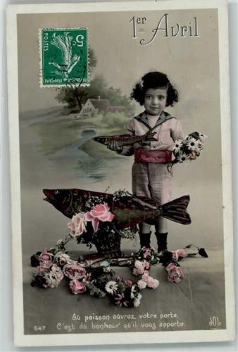 1911 Kind Matrosenanzug Fisch Rosen