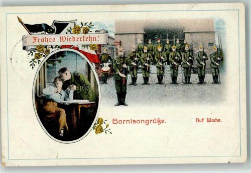 1916 Garnisongrüße Soldaten Auf Wache Schwarz-Weiß-Rot Frau Wappen E:H.i.B. Nr.587