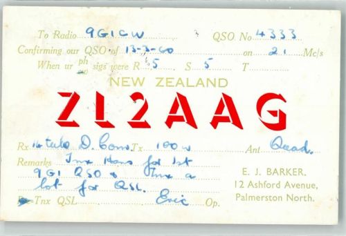 Wellington Amaterufunk QSL Karte Palmerston North